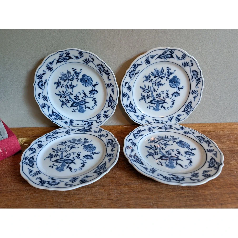 Vtg Blue Danube Bread Butter Plates Set of 4 Blue Onion Scalloped 6.75in READ***